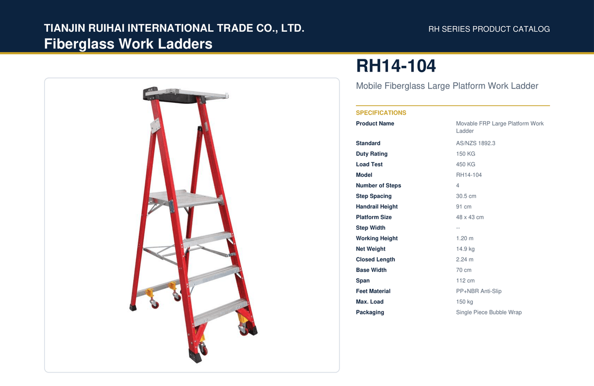 RH14-104 (FRP) Mobile Fiberglass Large Platform Work Ladder