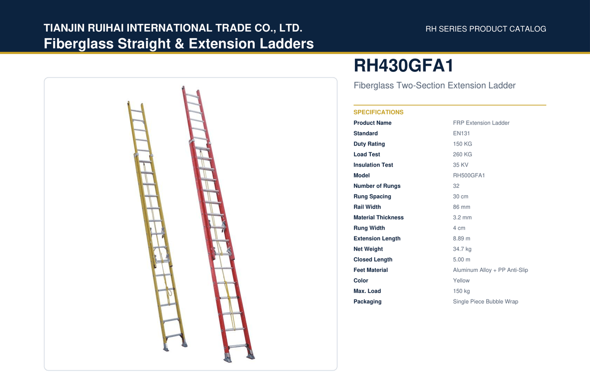 RH430GFA1 Fiberglass Two-Section Extension Ladder