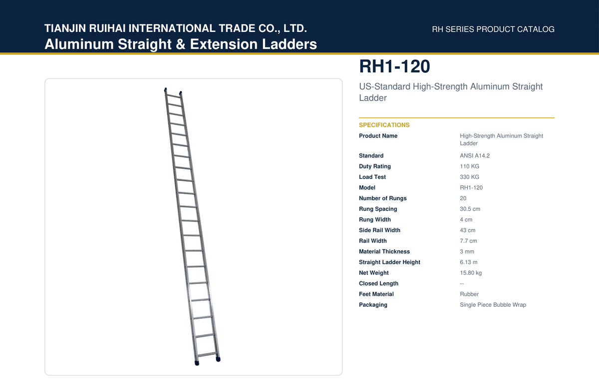 RH1-120 US-Standard High-Strength Aluminum Straight Ladder