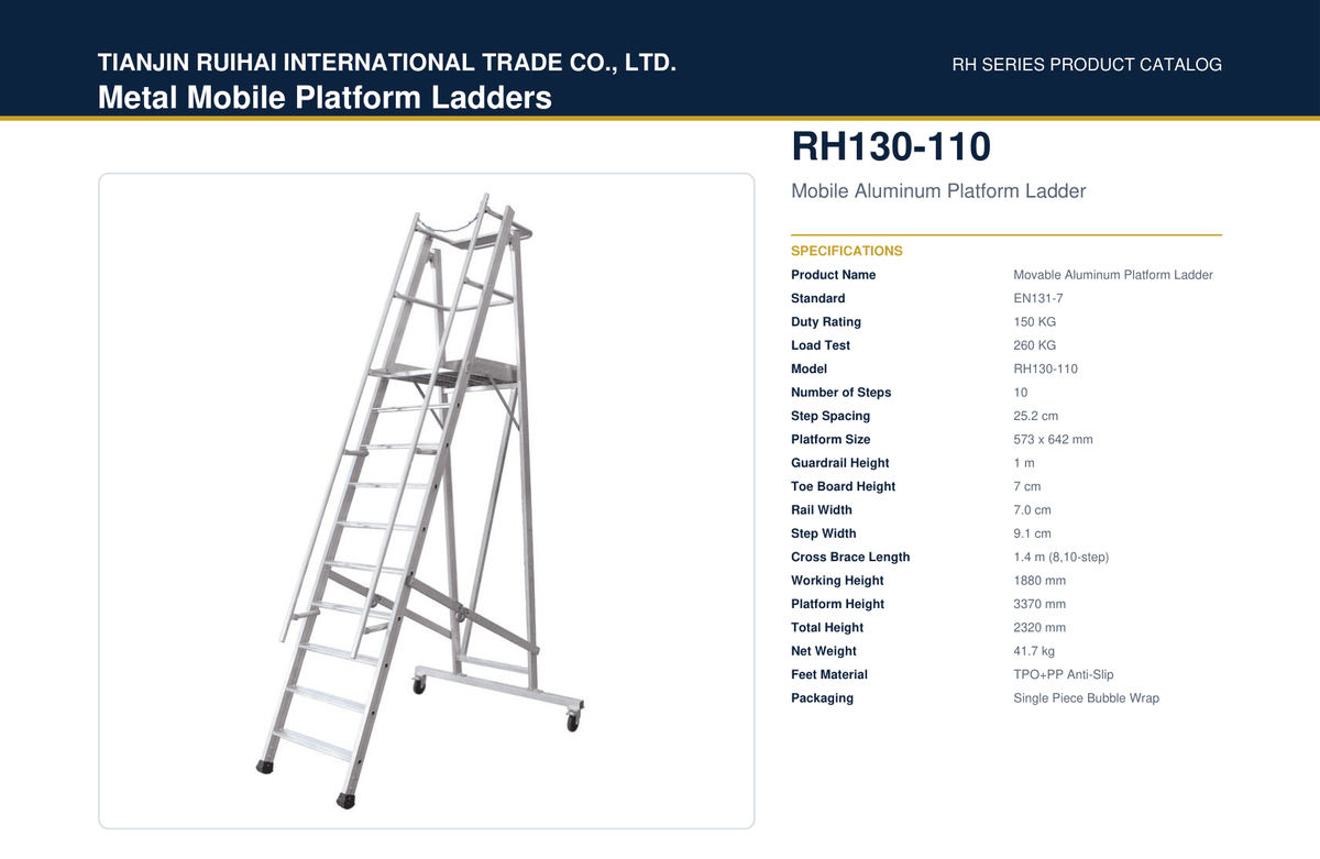 RH130-110 Mobile Aluminum Platform Ladder