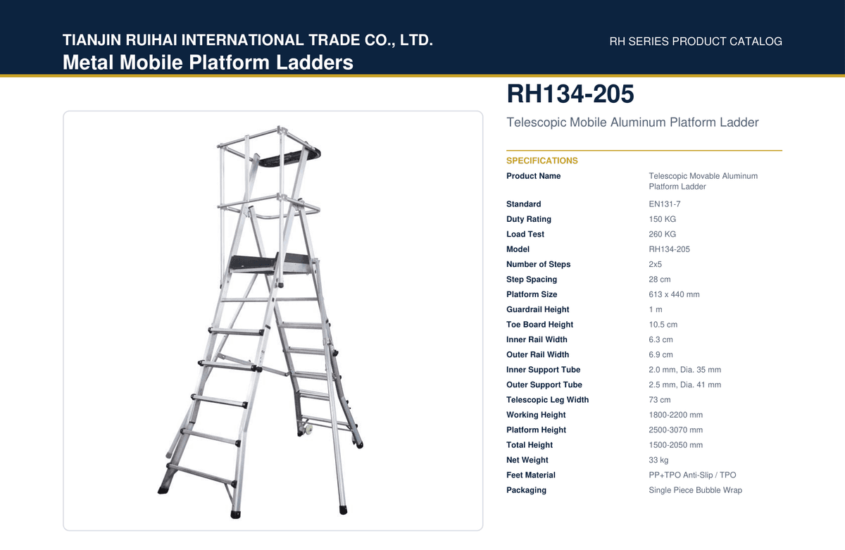 RH134-205 Telescopic Mobile Aluminum Platform Ladder