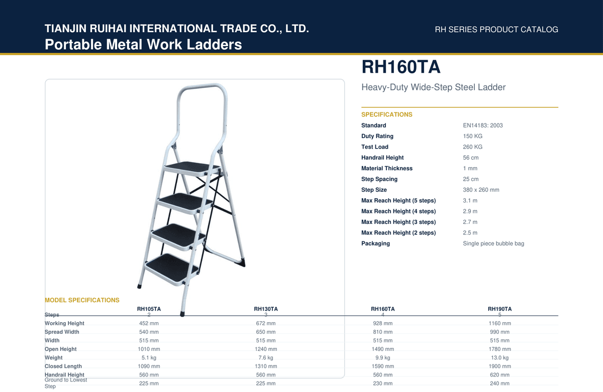 RH160TA Heavy-Duty Wide-Step Steel Ladder