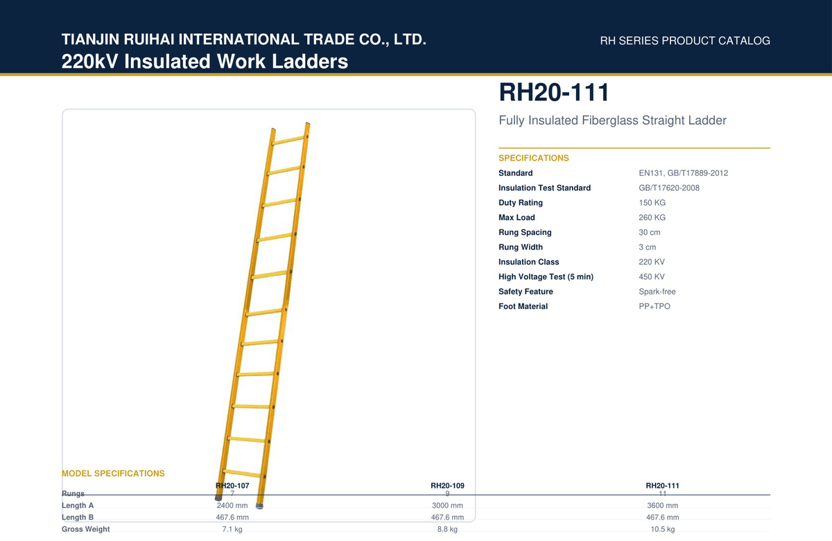 RH20-111 Fully Insulated Fiberglass Straight Ladder