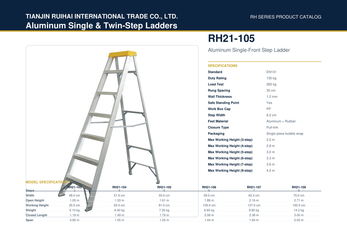 RH21-105 Aluminum Single-Front Step Ladder
