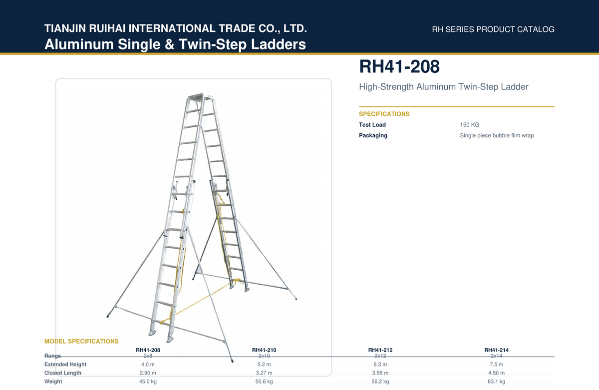 RH41-208 High-Strength Aluminum Twin-Step Ladder