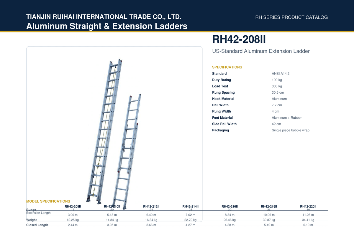 RH42-208II US-Standard Aluminum Extension Ladder