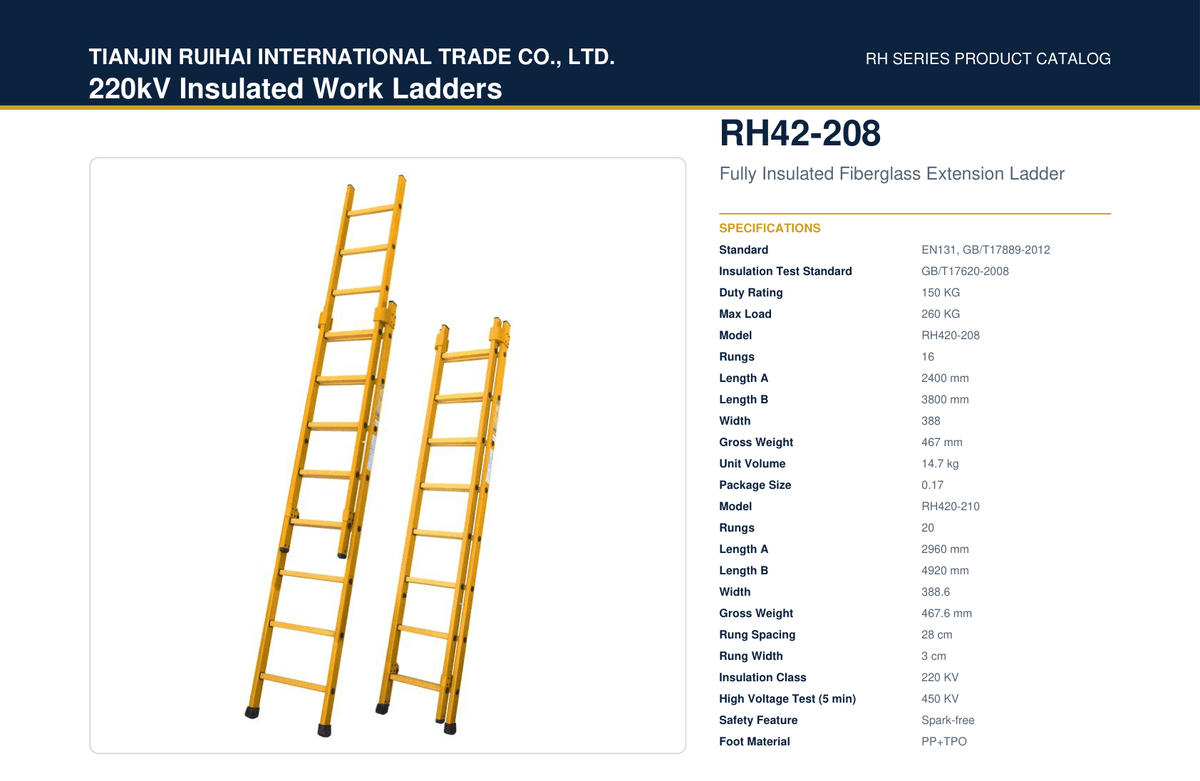 RH42-208 (220kV) Fully Insulated Fiberglass Extension Ladder