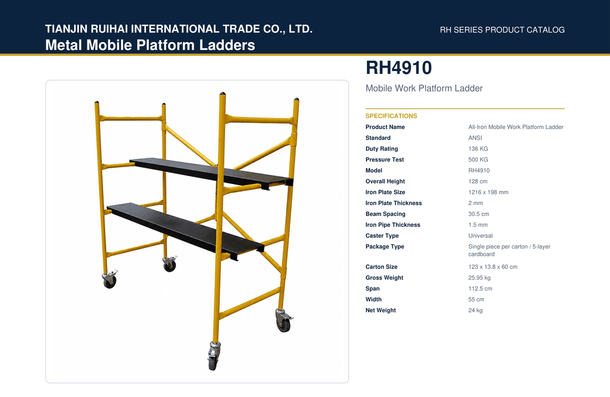 RH4910 All-Iron Mobile Work Platform Ladder