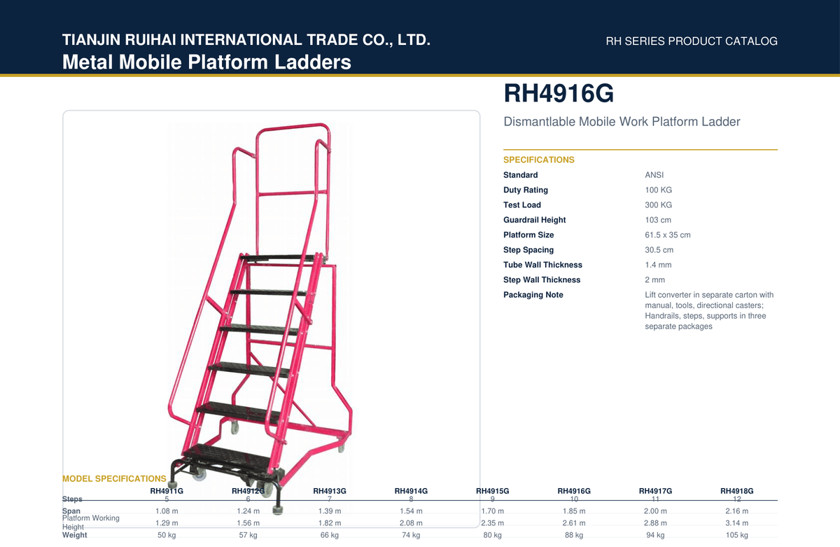 RH4916G Dismantlable Mobile Work Platform Ladder