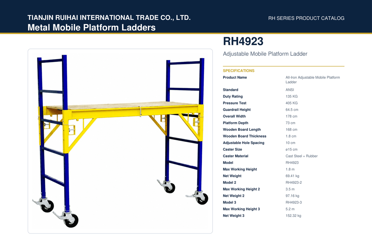 RH4923 Adjustable Mobile Platform Ladder