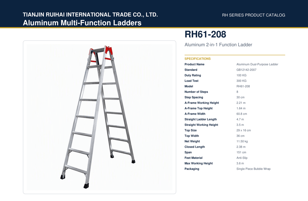 RH61-208 Aluminum 2-in-1 Function Ladder