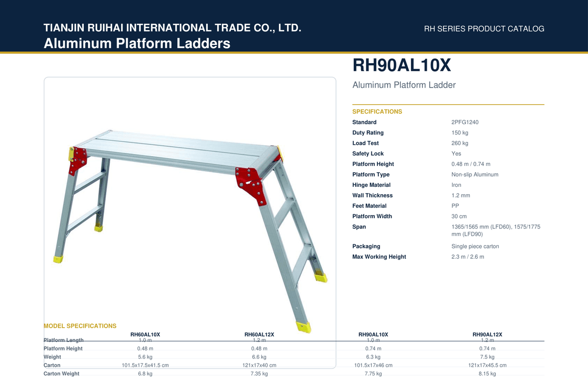 RH90AL10X Aluminum Platform Ladder (Safety Lock)