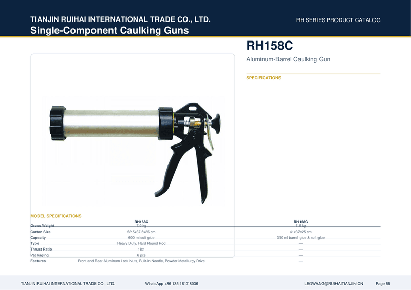 RH168C Aluminum-Barrel Caulking Gun (Heavy Duty)