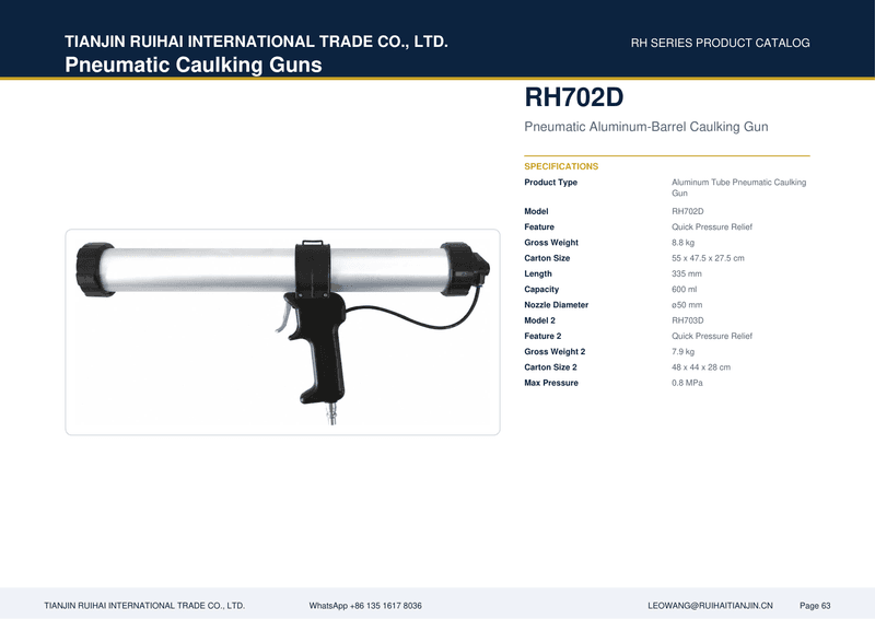 RH703D Pneumatic Aluminum-Barrel Caulking Gun